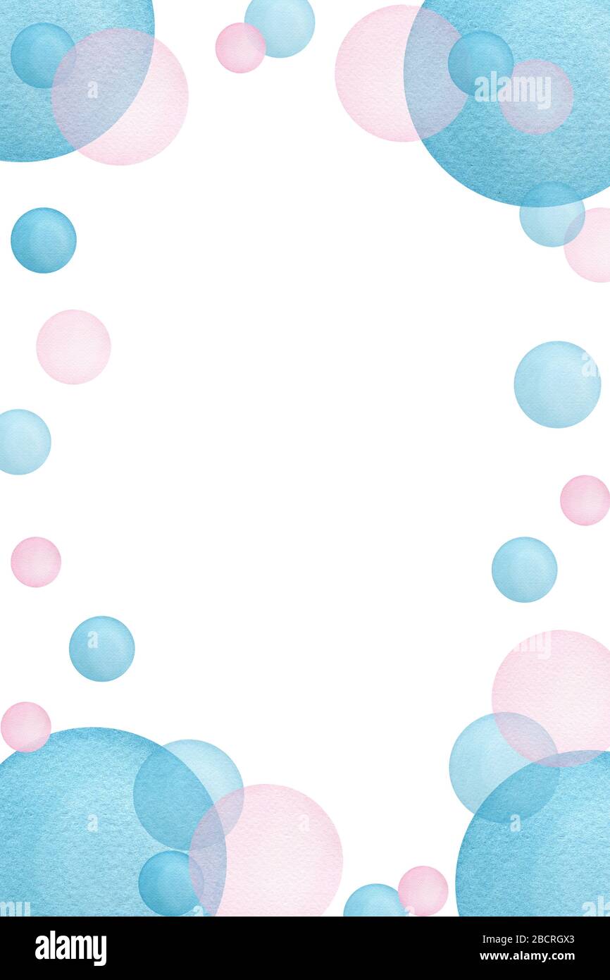 frame background with watercolor bubbles, frame card design illustration  with pink blue circles and copy space, card template design for anniversary  Stock Photo - Alamy