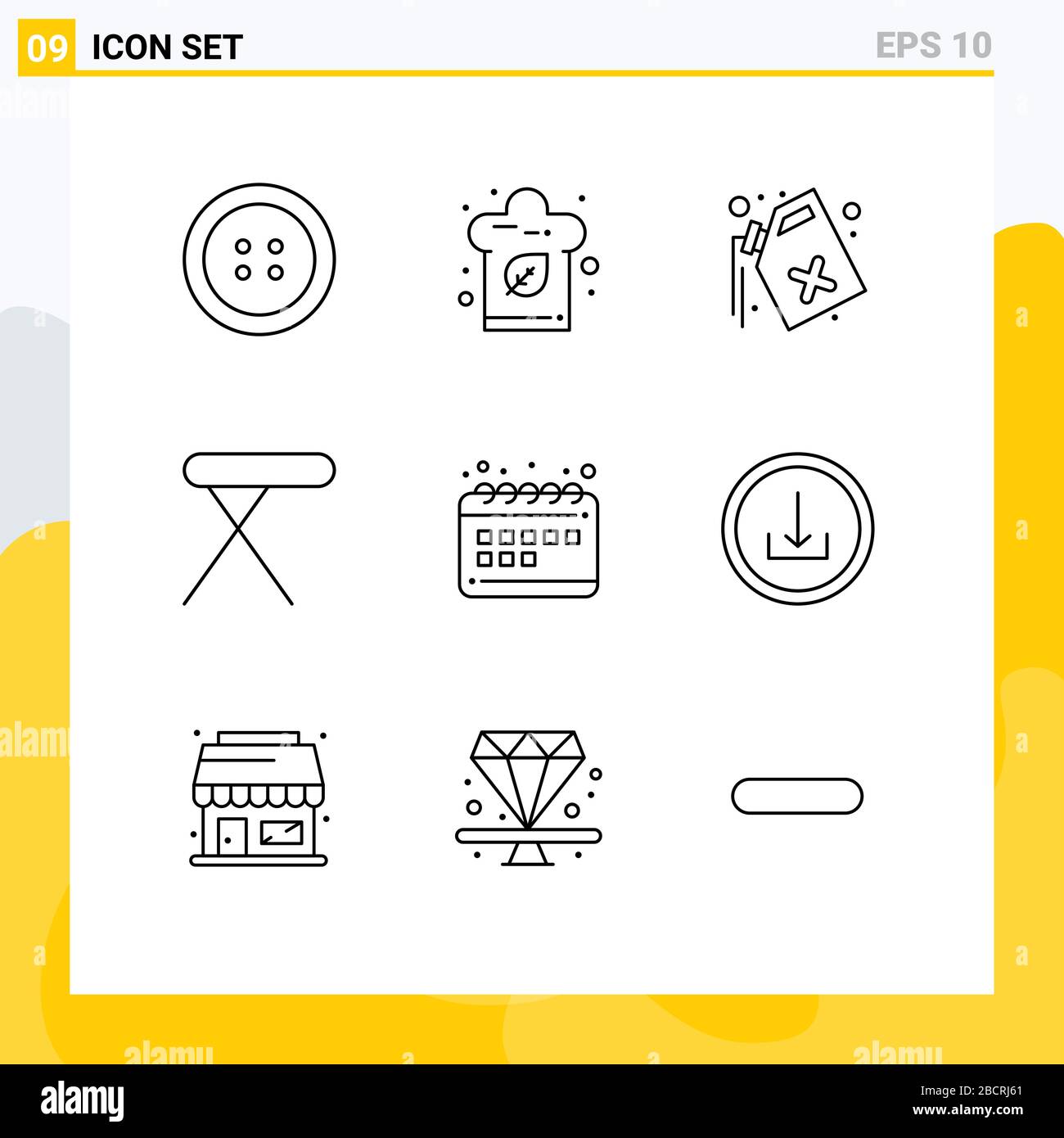 Pictogram Set of 9 Simple Outlines of calendar, seo, pollution, schedule, iron Editable Vector Design Elements Stock Vector