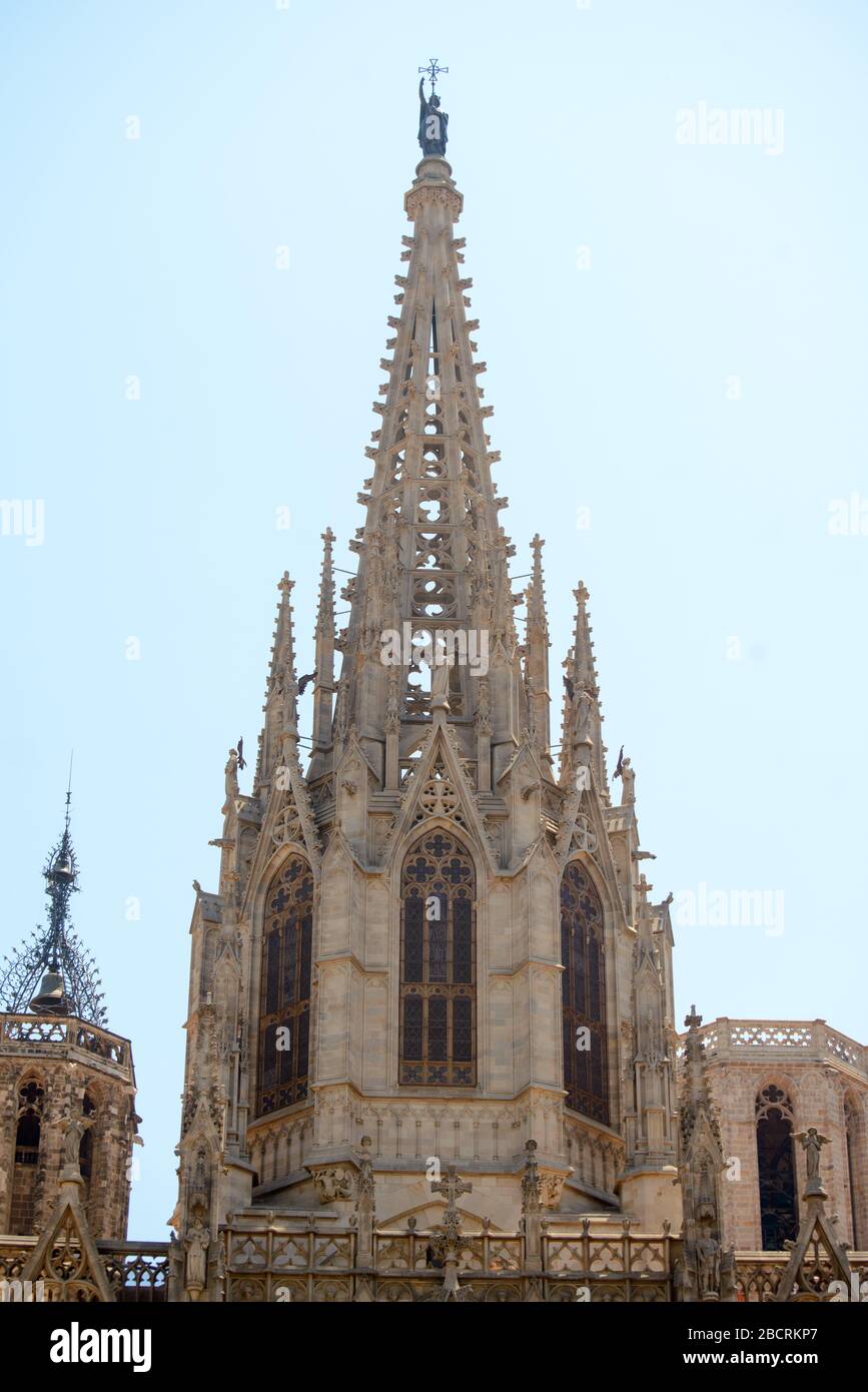 The Cathedral is dedicated to the Holy Cross and Saint Eulalia, the patron Saint of Barcelona in Catalonia, Spain Stock Photo