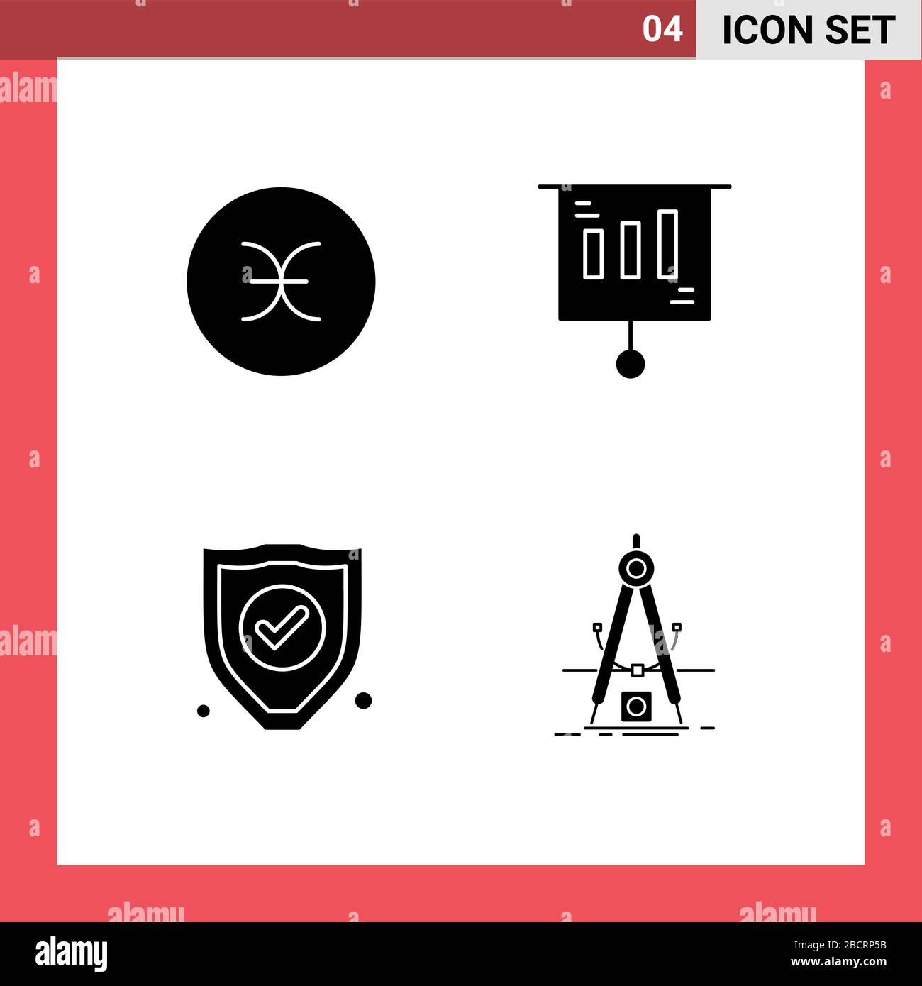 Group of 4 Modern Solid Glyphs Set for pisces, protection, symbols, money, design Editable Vector Design Elements Stock Vector