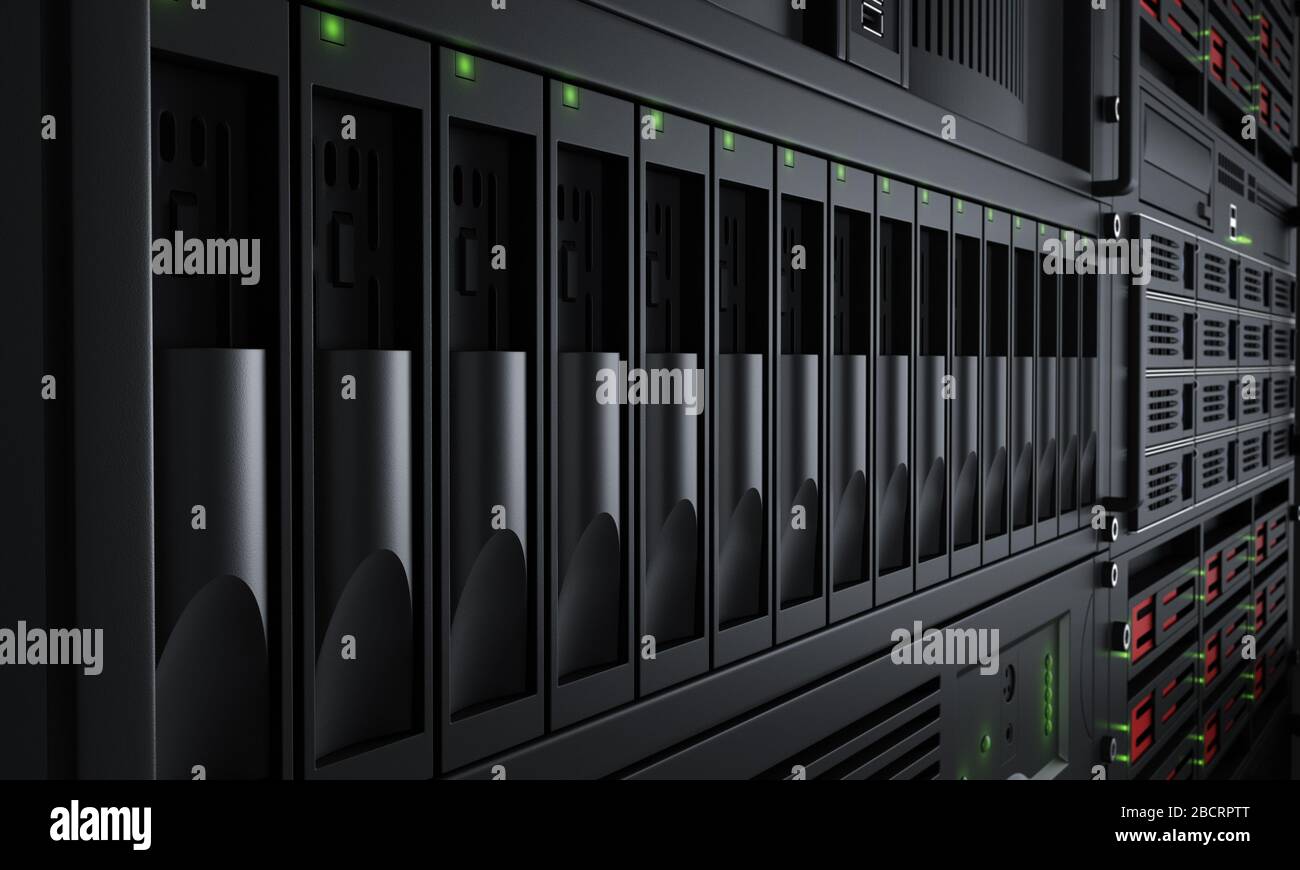 Server racks enclosure Big database with fast computers and