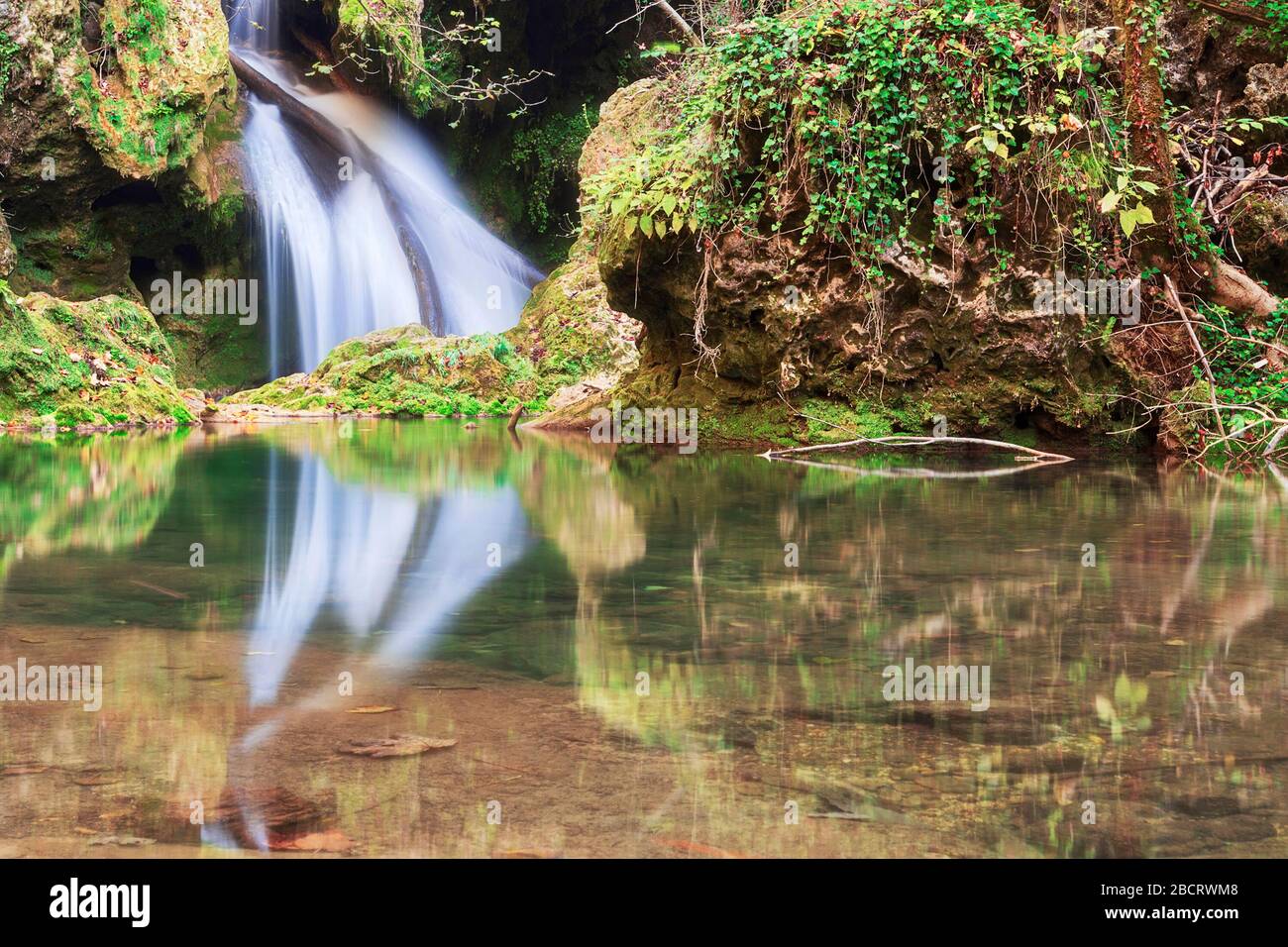 closeup of beautiful Vaioaga waterfall, Cheile Nerei National Park, Romania Stock Photo