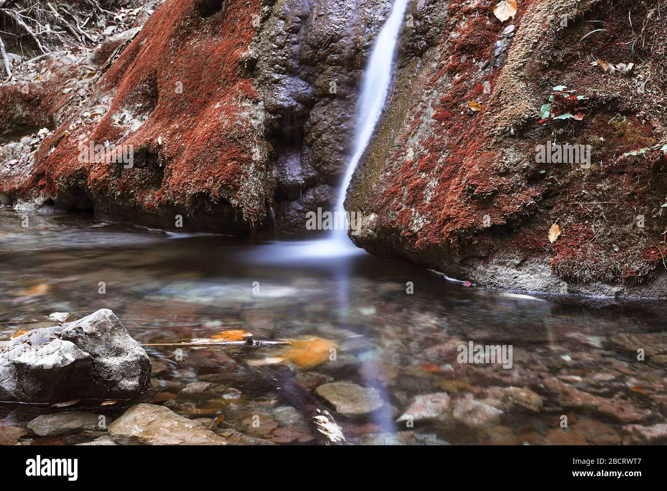 closeup of Susara waterfall in autumn, Cheile Nerei National Park, Romania Stock Photo