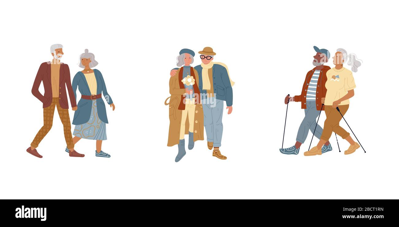 Vector illustration elderly couples walking park Stock Vector Image ...