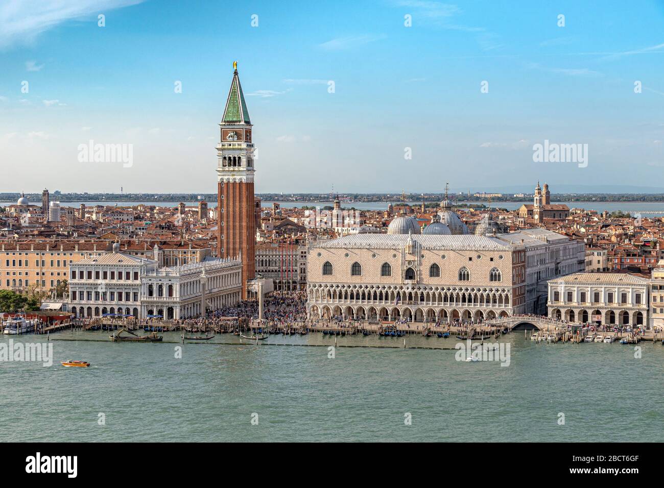Aerial view of St Mark's Square and The Doges Palace viewed from the Bell tower of San Giorgio Maggiore ,Venice,Italy Stock Photo