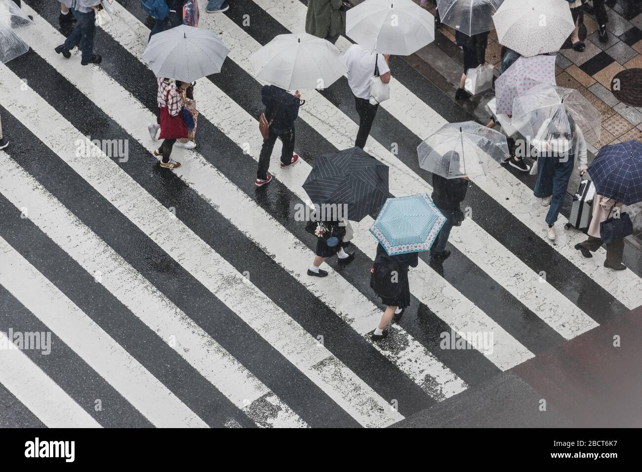 Tokyo Street Scene on Rainy Day Stock Photo