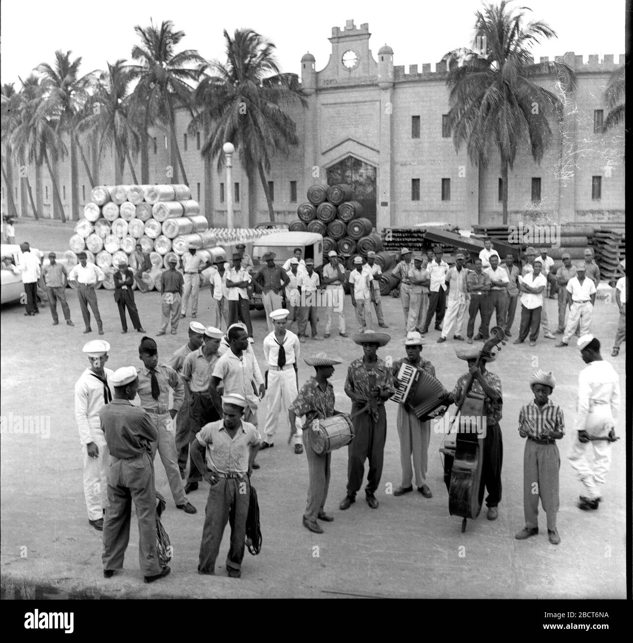 1958 US Navy Sailors Street Scene Latin America Stock Photo