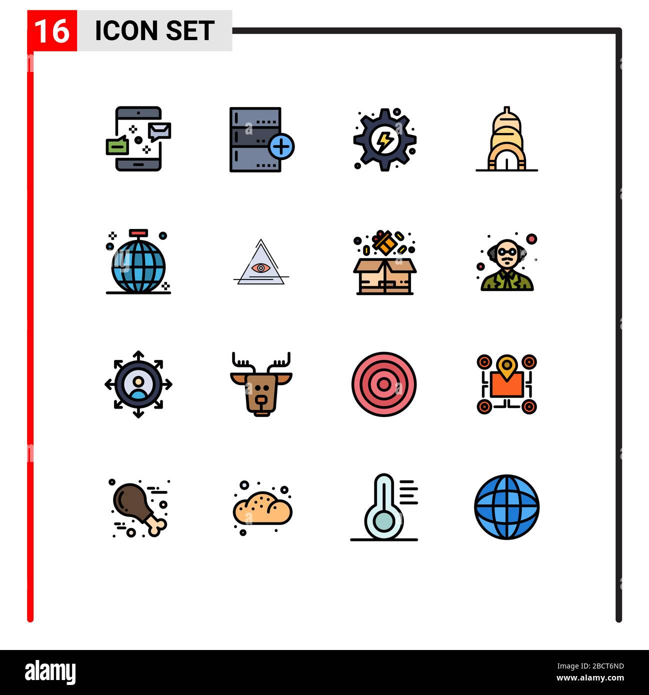 Set of 16 Modern UI Icons Symbols Signs for usa, chrysler, data, gear, hydro Editable Creative Vector Design Elements Stock Vector