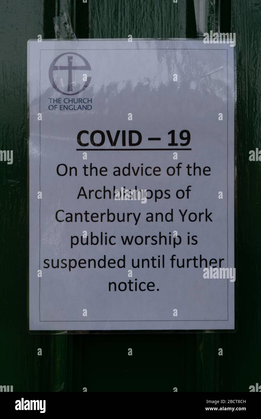Notice on closed church, Holy Trinity,  due to the Coronavirus, Covid 19 Pandemic. West Midlands. UK Stock Photo