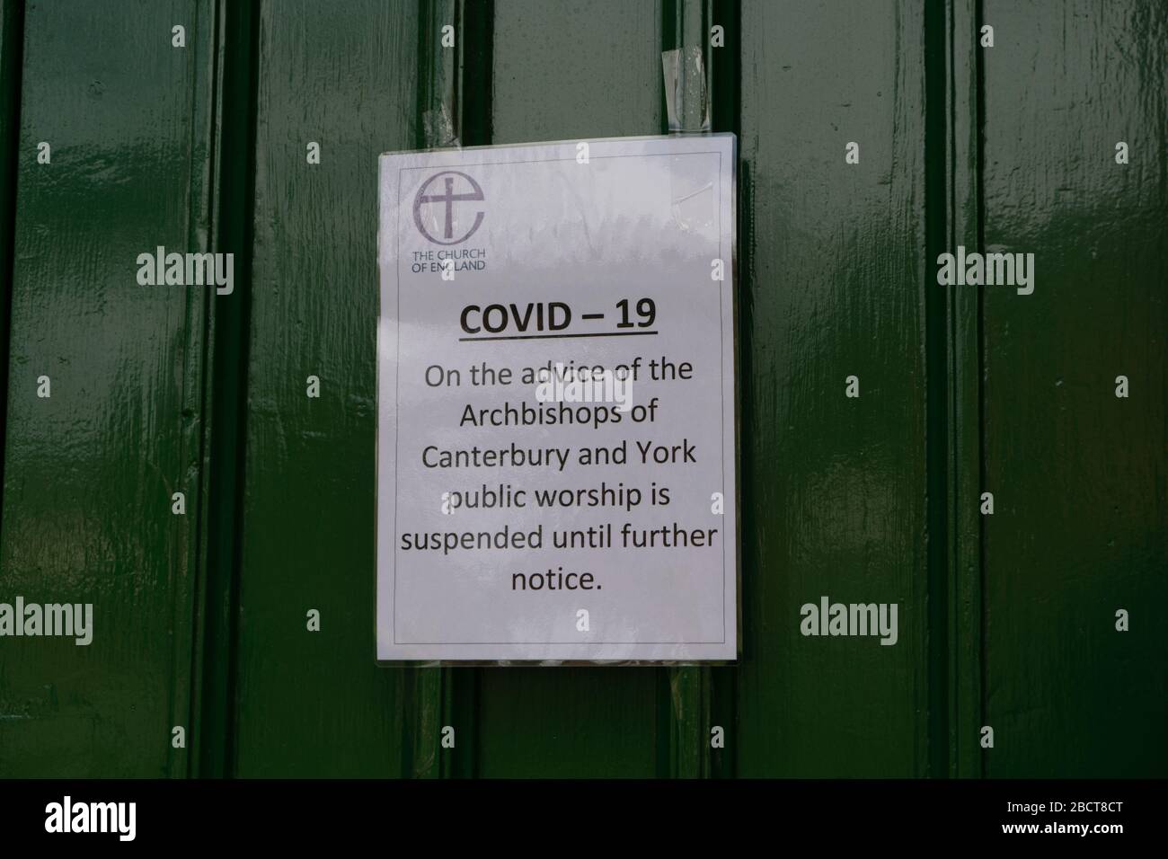 Notice on closed church, Holy Trinity,  due to the Coronavirus, Covid 19 Pandemic. West Midlands. UK Stock Photo