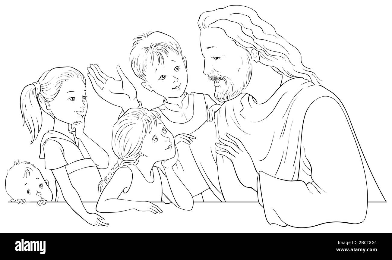 Jesus Christ talking to children Stock Photo
