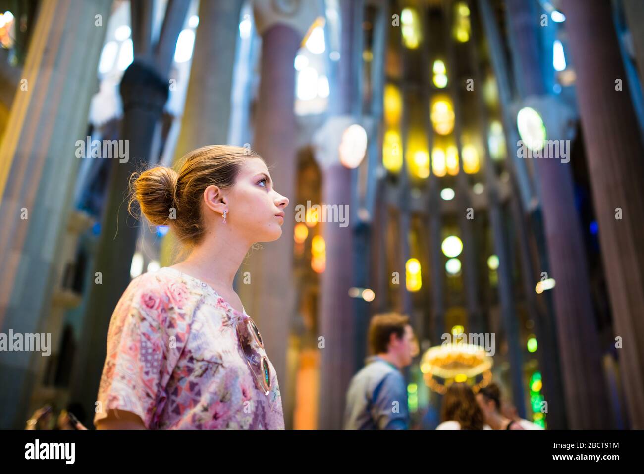 Barcelona, Spain La Sagrada Familia in Barcelona. the girl is photographed Stock Photo