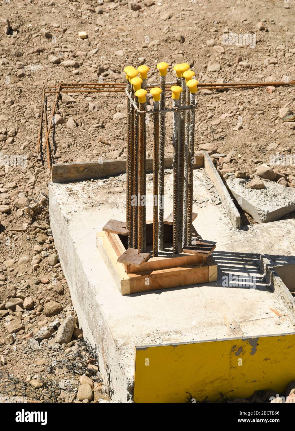 Close up view of a reinforced concrete foundation for a new office development Stock Photo