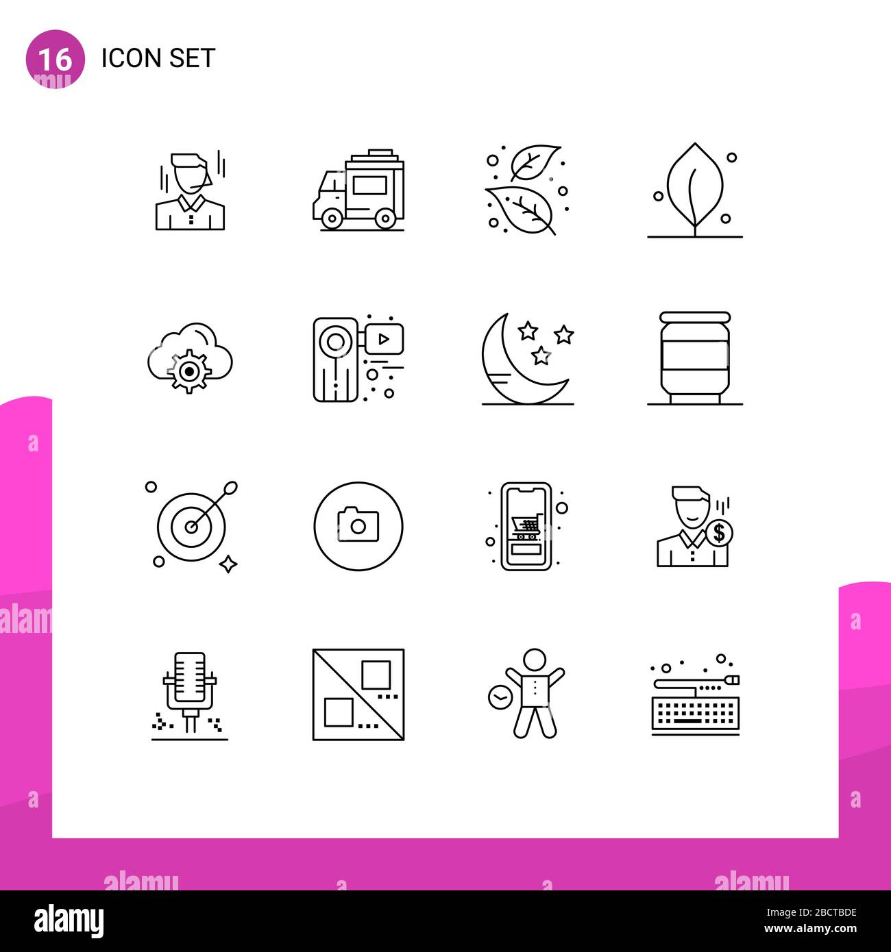 Set of 16 Modern UI Icons Symbols Signs for setting, nature, ash, leaf, tree Editable Vector Design Elements Stock Vector