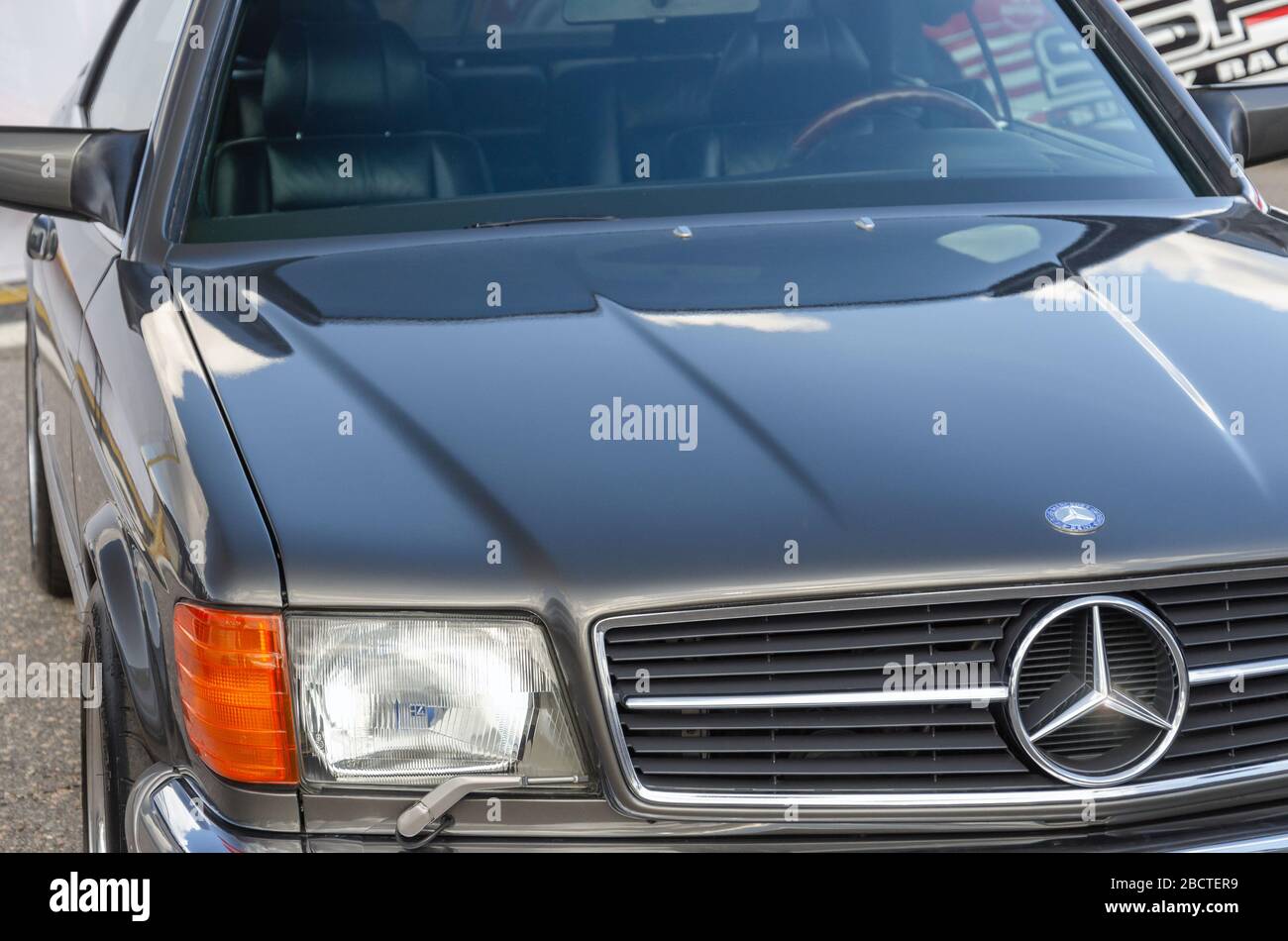 SUMY, UKRAINE - SEPTEMBER 21, 2019. Mercedes-Benz 560 SEC. AMG. S-class. Refurbished coupe in perfect condition Stock Photo