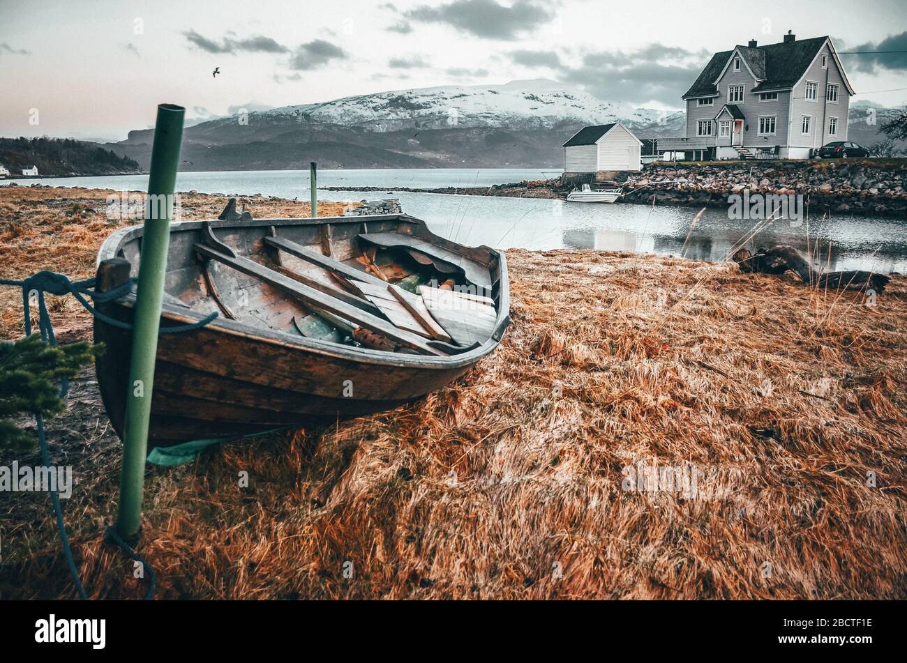 Scandinavian landscape, sever autumn nature, rough wetter, grey colors Stock Photo - Alamy