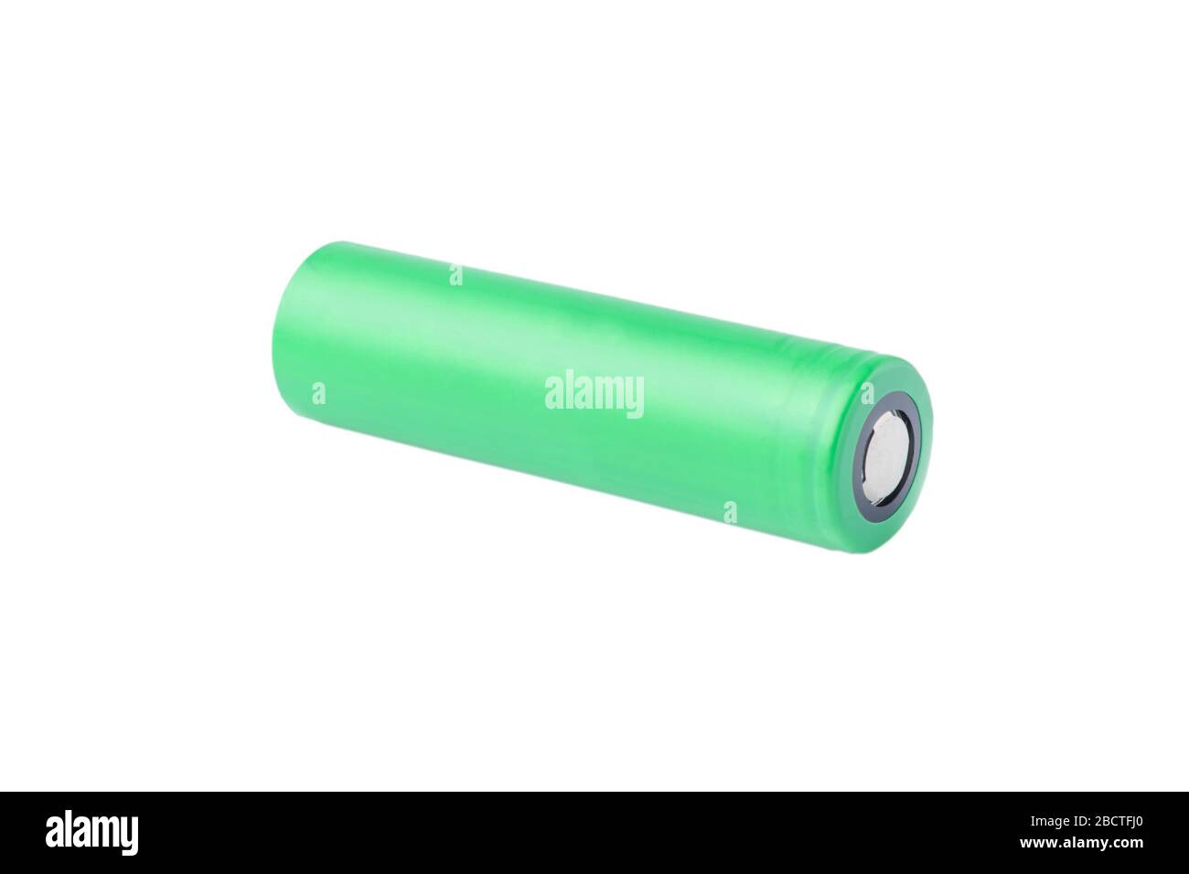 lithium-ion battery 18650. green battery isolated on a white background Stock Photo