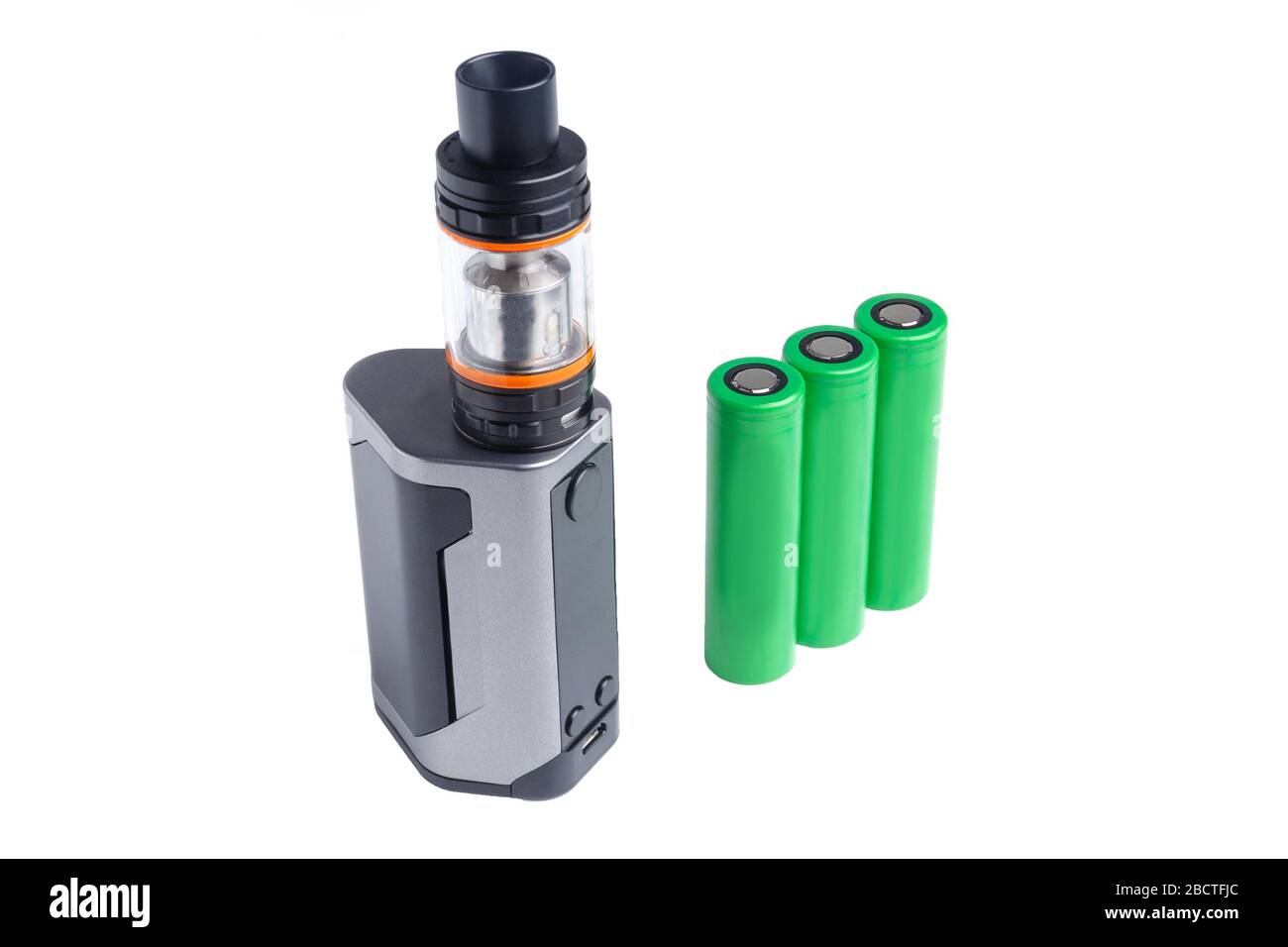 vape and 3 lithium-ion 18650 batteries. isolated on white background. vape  shop concept Stock Photo - Alamy