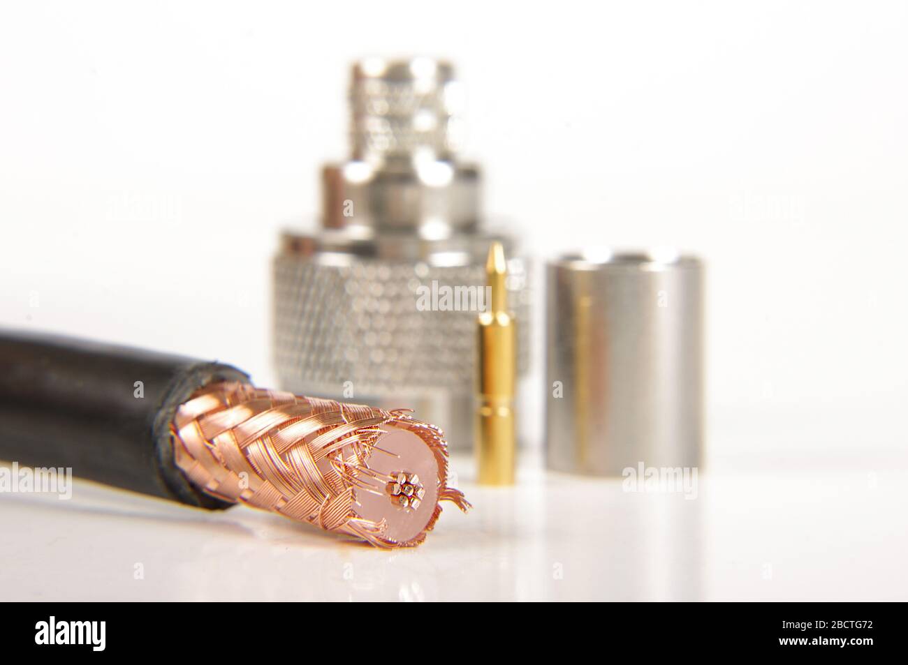 Half prepared for crimping coaxial cable and N type connector in the