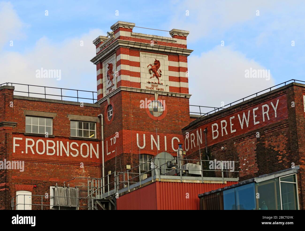 The Frederic Robinson Unicorn Brewery, Brewers, Bottlers, Offices, Lower Hillgate, Stockport,Greater Manchester, England, UK,  SK1 1JJ Stock Photo