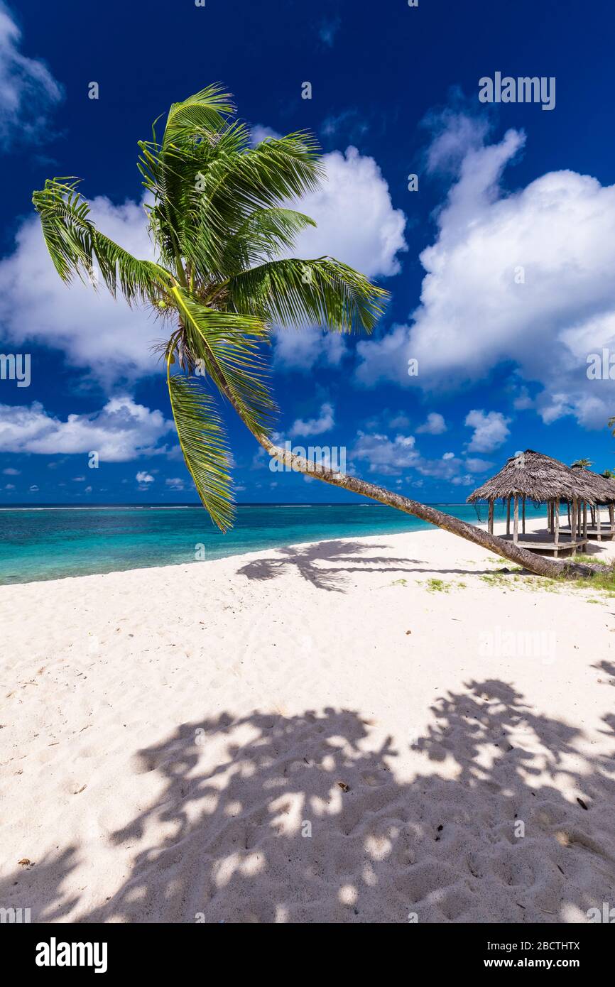 Lalomanu beach with open huts called fales, south side of Upolu Island