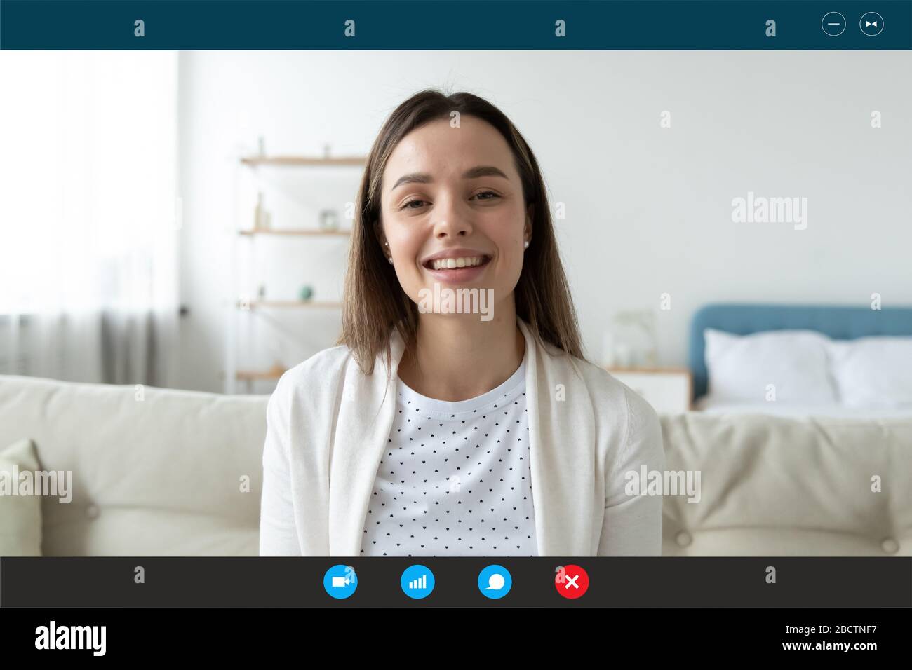 Female psychologist provide psychological support to patient distantly by videocall Stock Photo