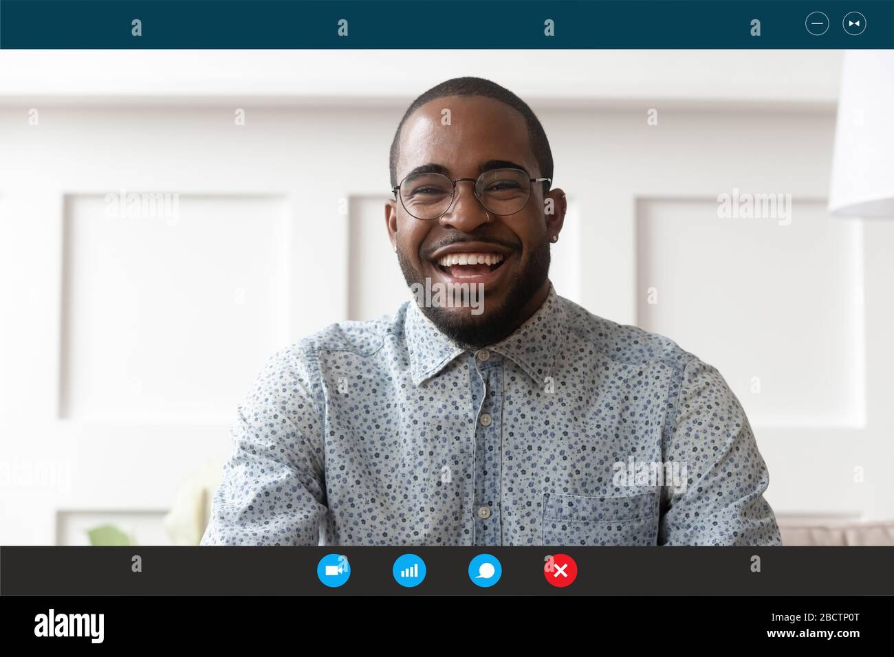 Guy chatting with friend looking at webcam laptop screen view Stock Photo -  Alamy