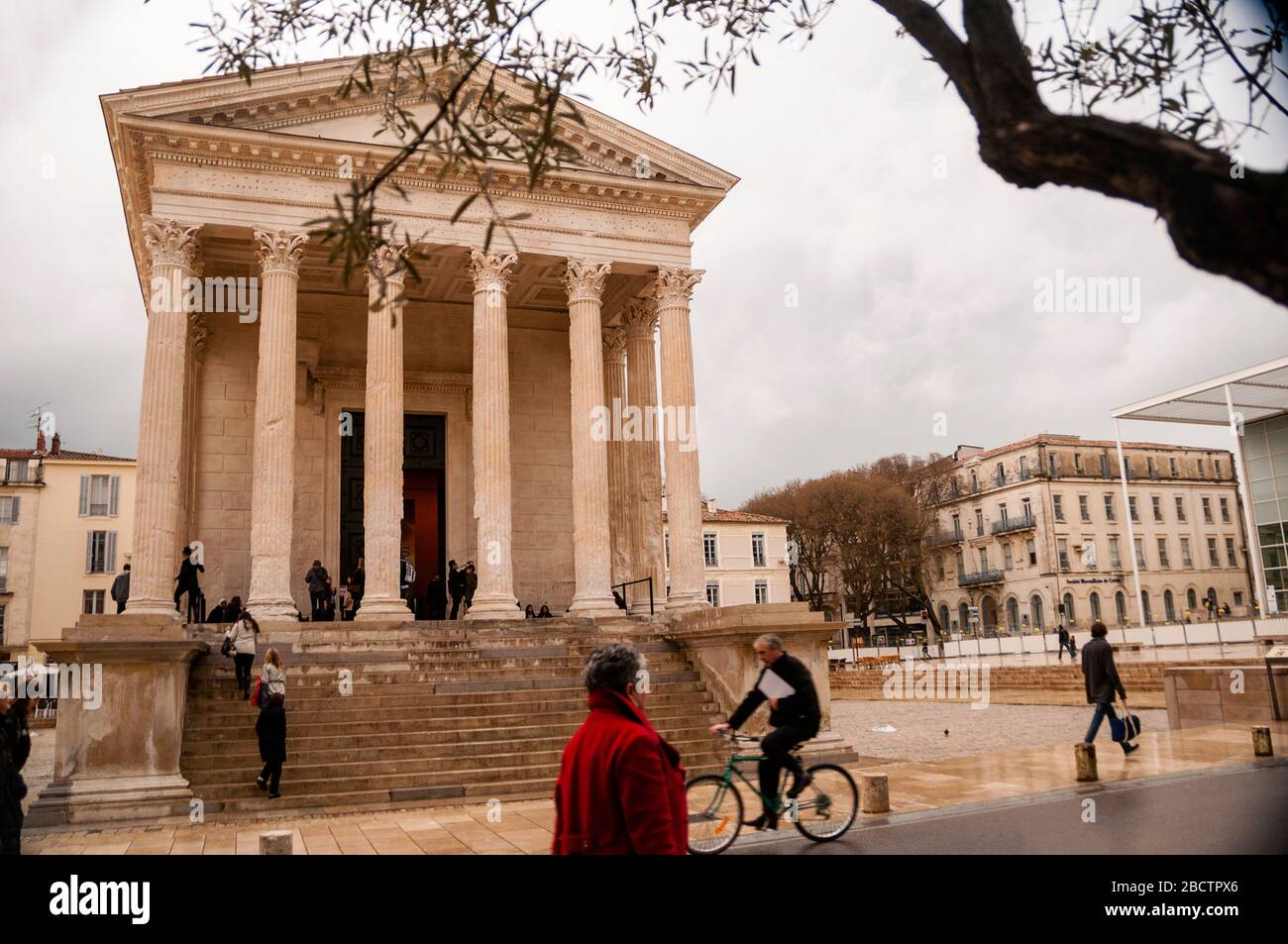 Maison Carrée Tuscan style Roman temple in Nîmes, France. Stock Photo