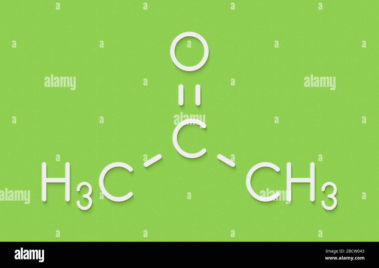 Acetone solvent molecule. Organic solvent used in nail polish remover