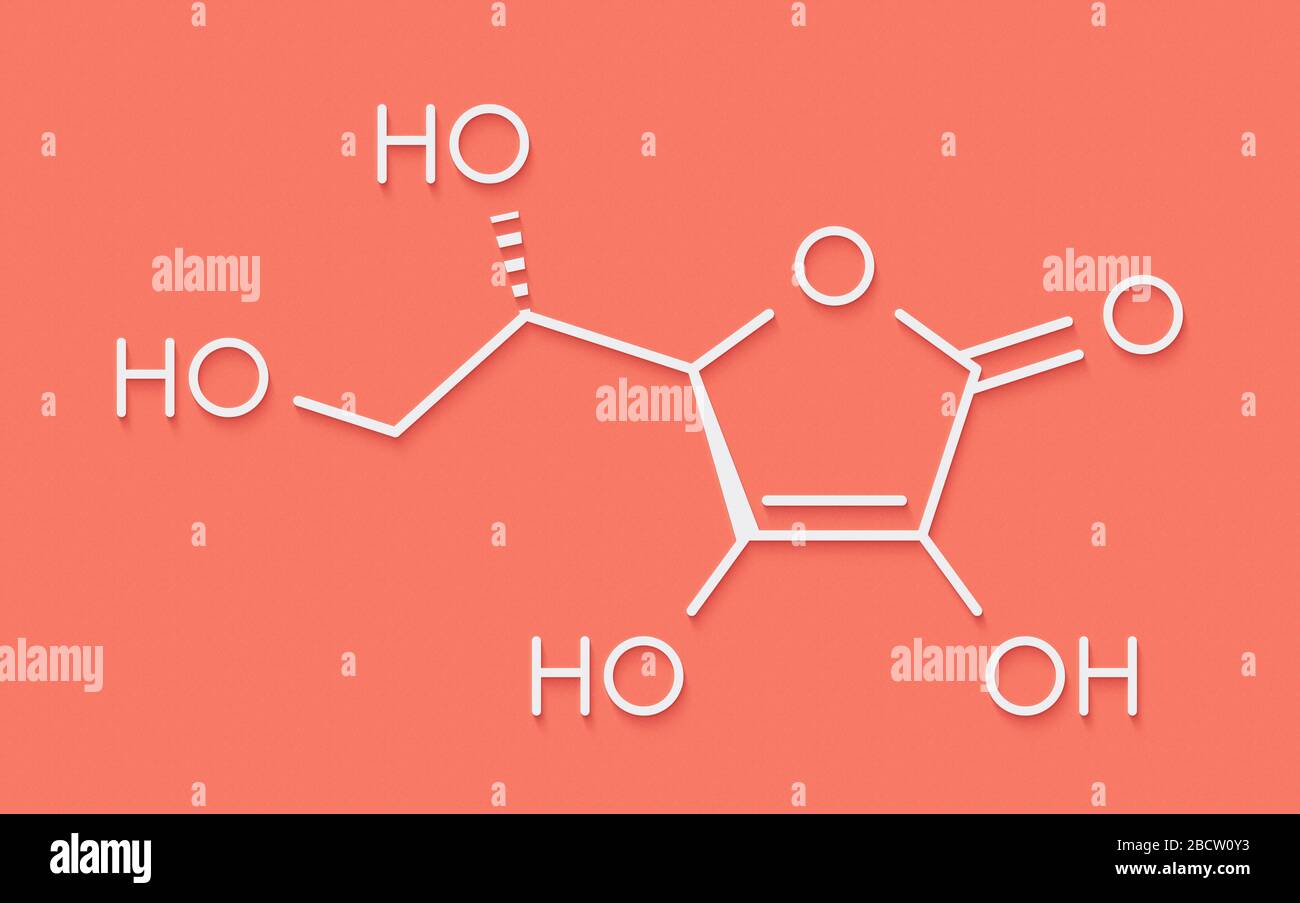 Vitamin C (ascorbic acid, ascorbate) molecule. Skeletal formula Stock
