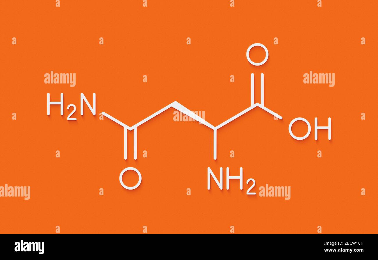 Asparagine (L-asparagine, Asn, N) amino acid molecule. Skeletal formula. Stock Photo