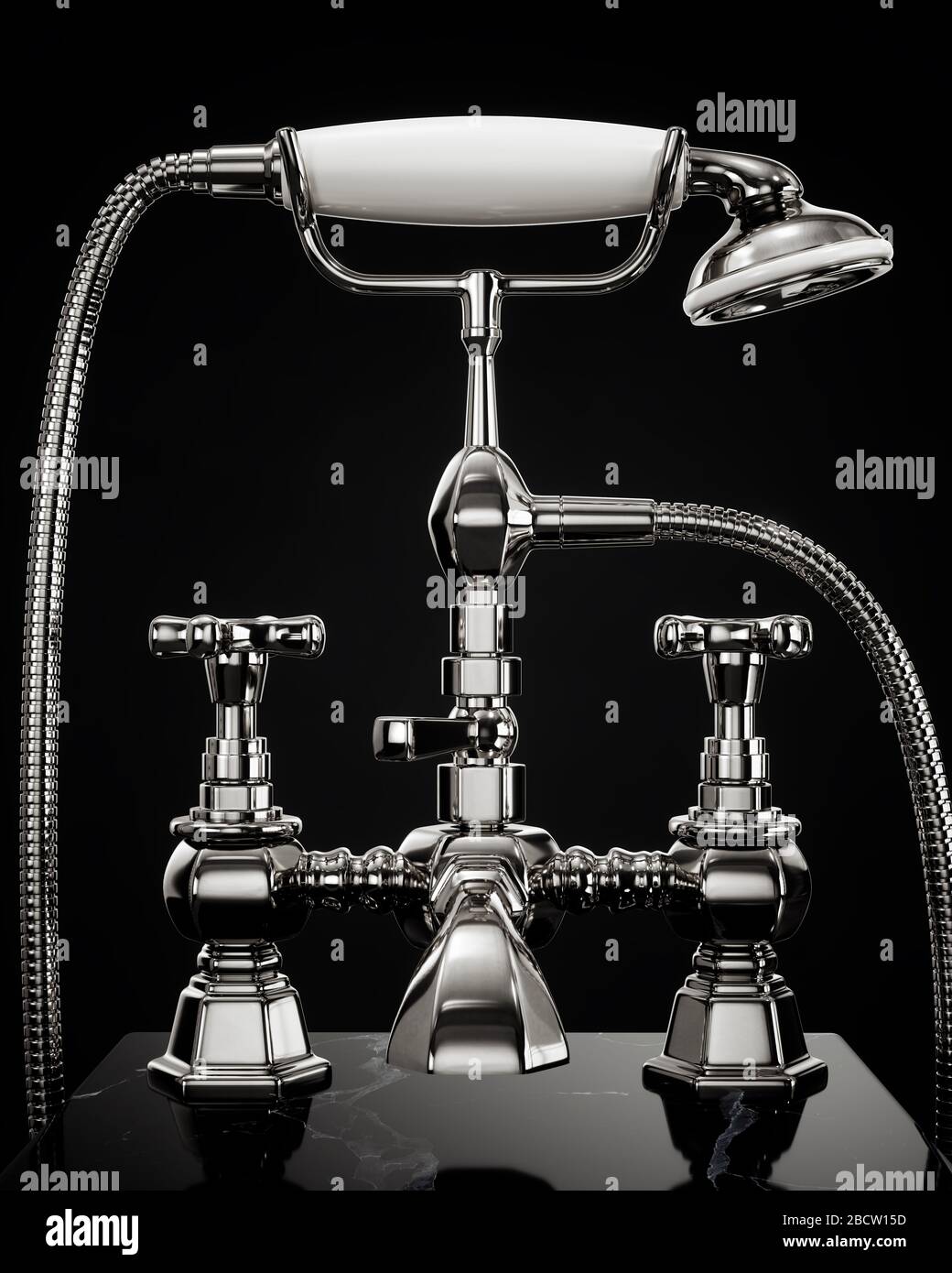Vintage old style classic new shower bathtub faucet. 3d rendering illustration Stock Photo