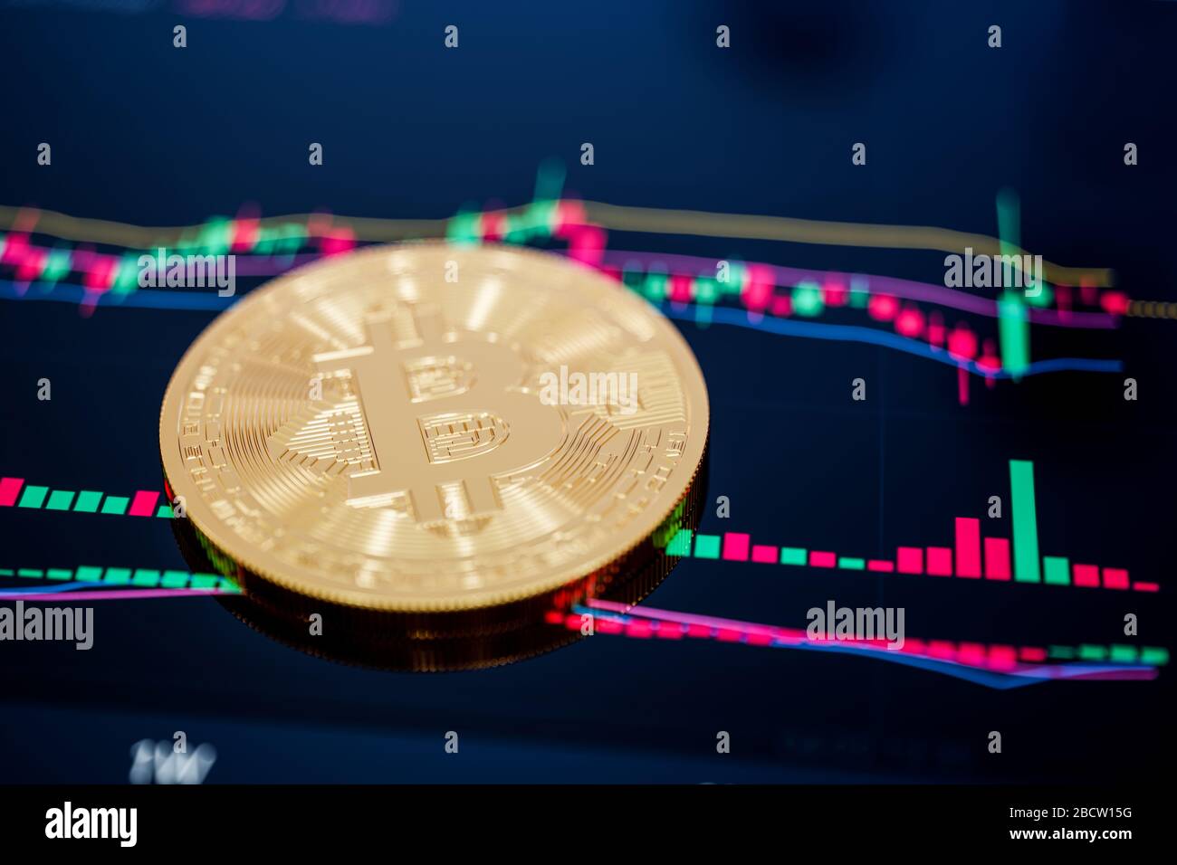 Cryptocurrency exchange mobile trading Bitcoin. Smartphone with bitcoins  golden coins stack and exchange trading graph. 3d rendering illustration  Stock Photo - Alamy
