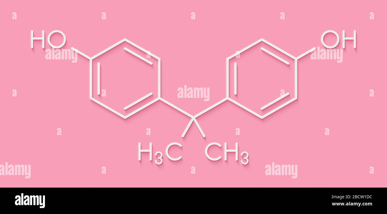 Bisphenol A (BPA) plastic pollutant molecule. Chemical often present in