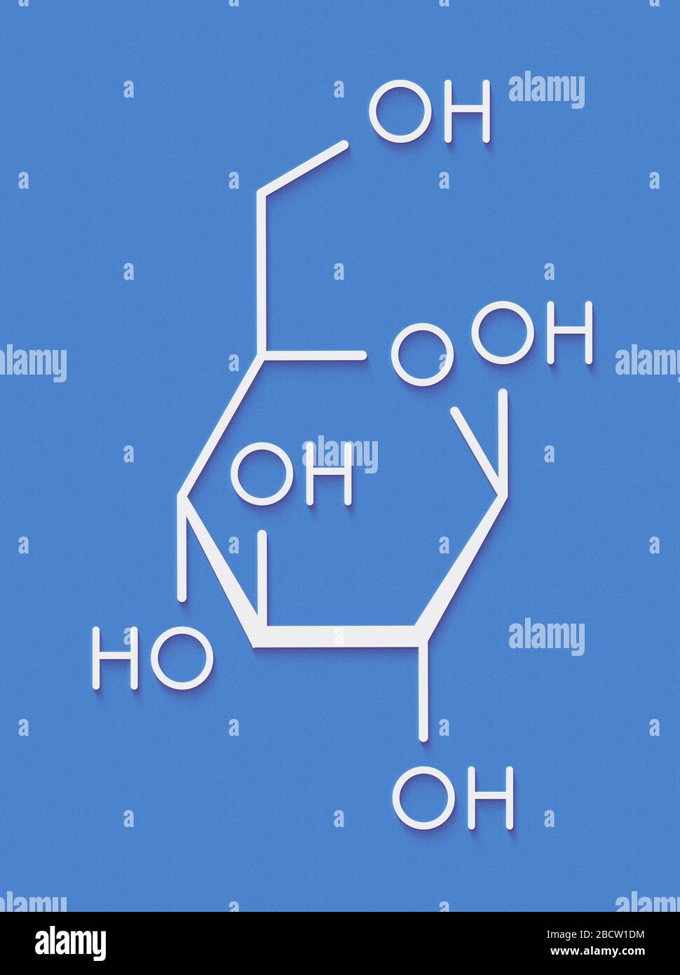 Glucose (dextrose, grape sugar) molecule (beta-D-glucopyranose form). Skeletal formula. Stock Photo