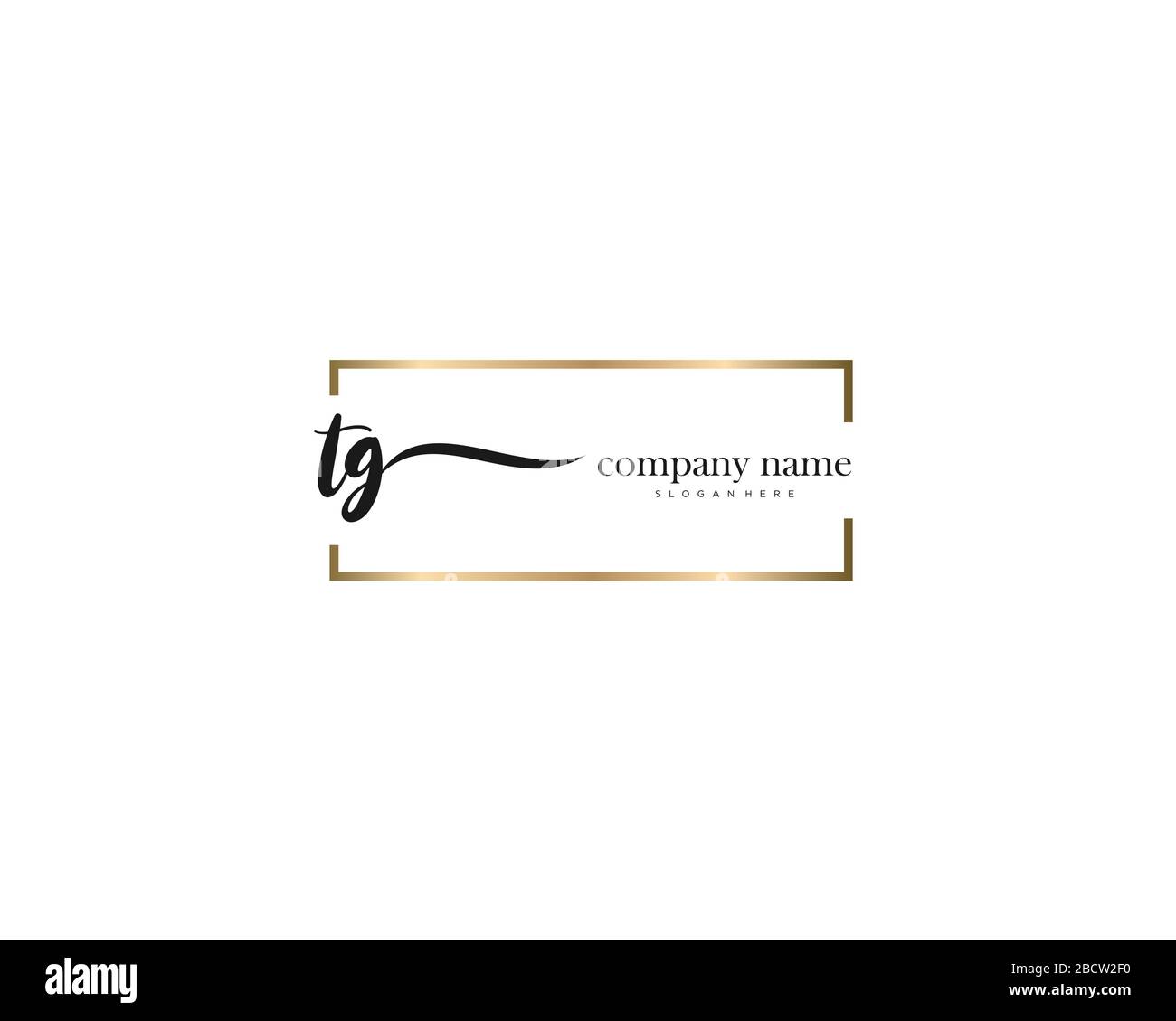 TG Initial Letter handwriting logo hand drawn template vector, logo for beauty, cosmetics, wedding, fashion and business Stock Vector