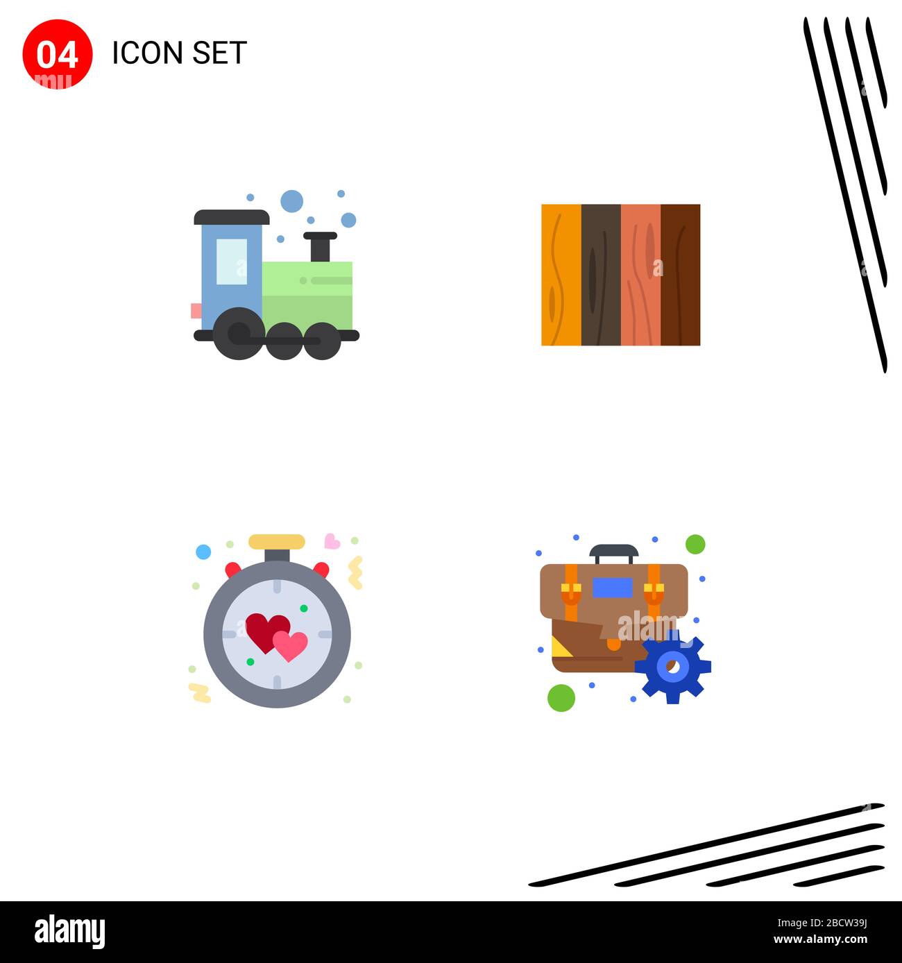 Set of 4 Vector Flat Icons on Grid for baby, texture, play time, interior, heart Editable Vector Design Elements Stock Vector