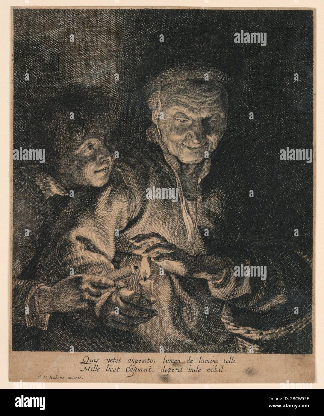 Old Woman and a Boy with Candles. Research in ProgressHalf-figures of a  woman and a boy by candlelight. The woman, turned to right, looking down on  a burning candle in her right