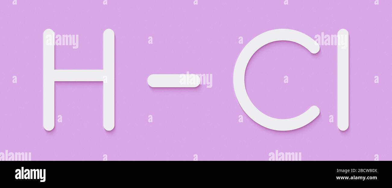 Hydrogen chloride (HCl) molecule, chemical structure. Highly corrosive mineral acid; Acid
