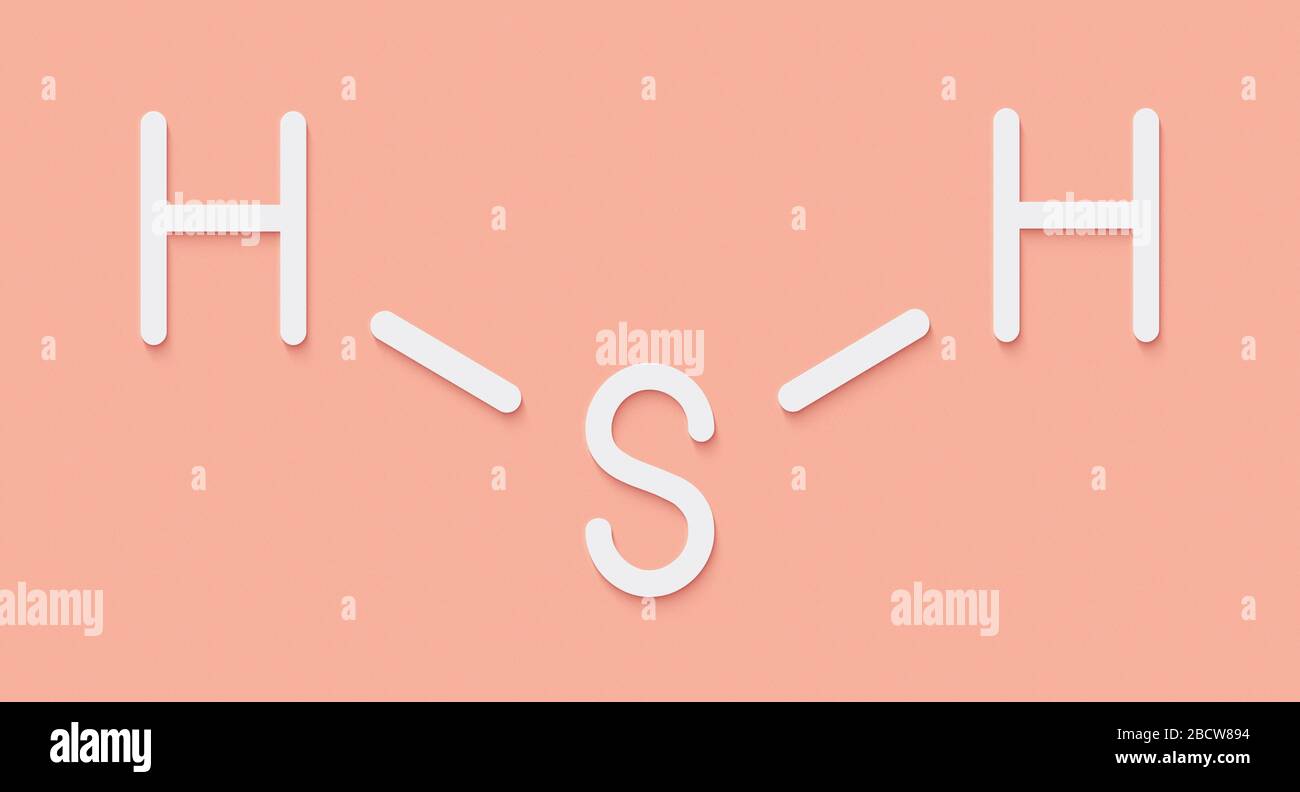 Hydrogen sulfide (H2S) molecule. Toxic gas with characteristic odor of rotten eggs. Skeletal formula. Stock Photo