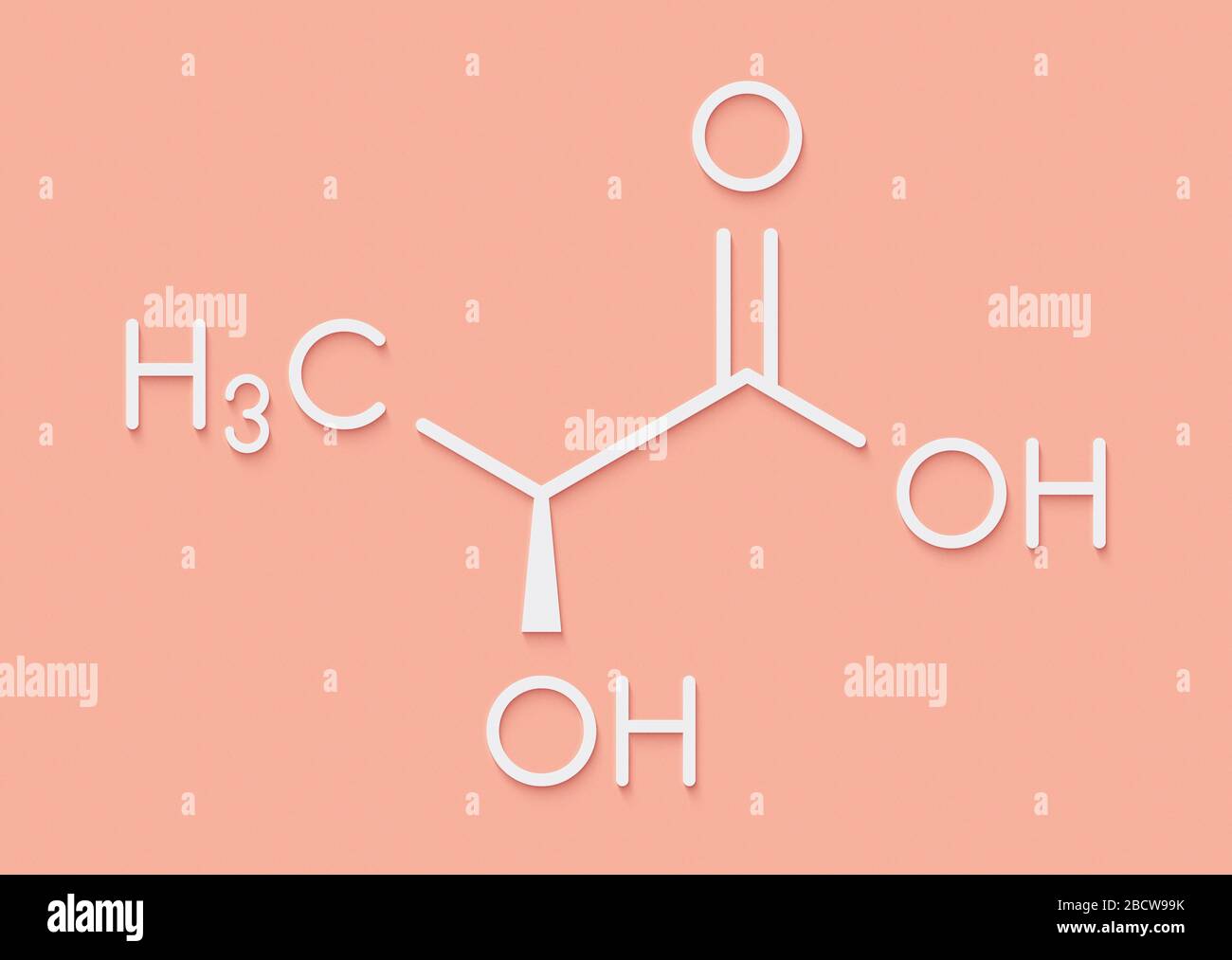 Lactic acid (Llactic acid) milk sugar molecule. Building block of