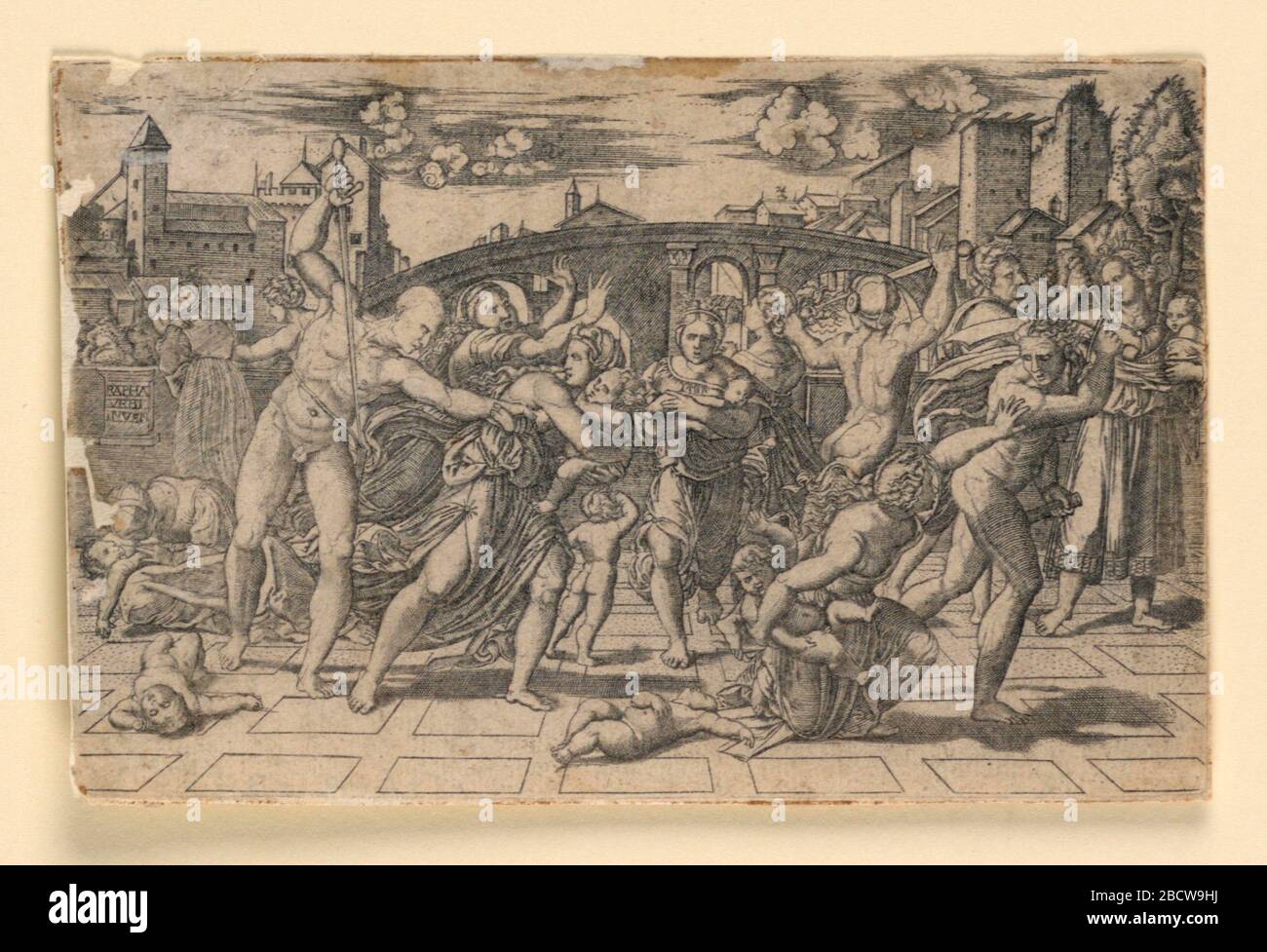 Massacre of the Innocents. Research in ProgressIt is a copy in reverse of Marc Antonio's engraving. Action t aking place in foreground. Massacre of the Innocents Stock Photo