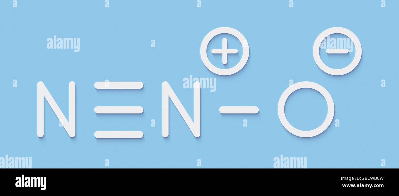 Nitrous oxide (NOS, laughing gas, N2O) molecule. Used in surgery as analgesic and anesthetic