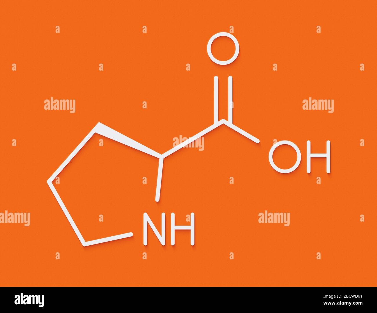 Proline (l-proline, Pro) amino acid molecule. Skeletal formula. Stock Photo