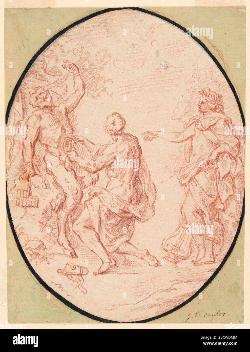 Flaying of Marsyas. Research in ProgressMarsyas is tied to a tree, at left. Apollo, standing at right, directs one of his servants, who is shown in from behind, to flay the prisoner. Flaying of Marsyas Stock Photo