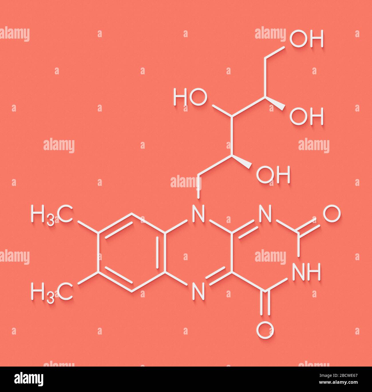Vitamin B2 (riboflavin) molecule. Skeletal formula. Stock Photo