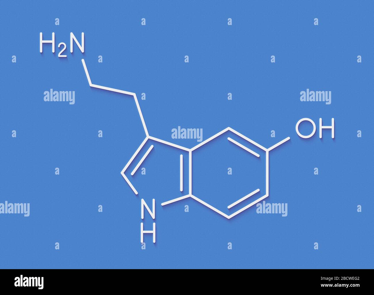 Serotonin neurotransmitter molecule. Skeletal formula. Stock Photo