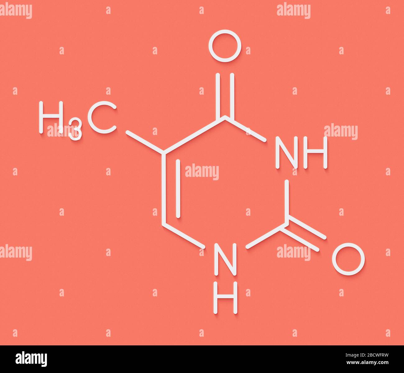 Thymine (T) nucleobase molecule. present in DNA. Skeletal formula Stock