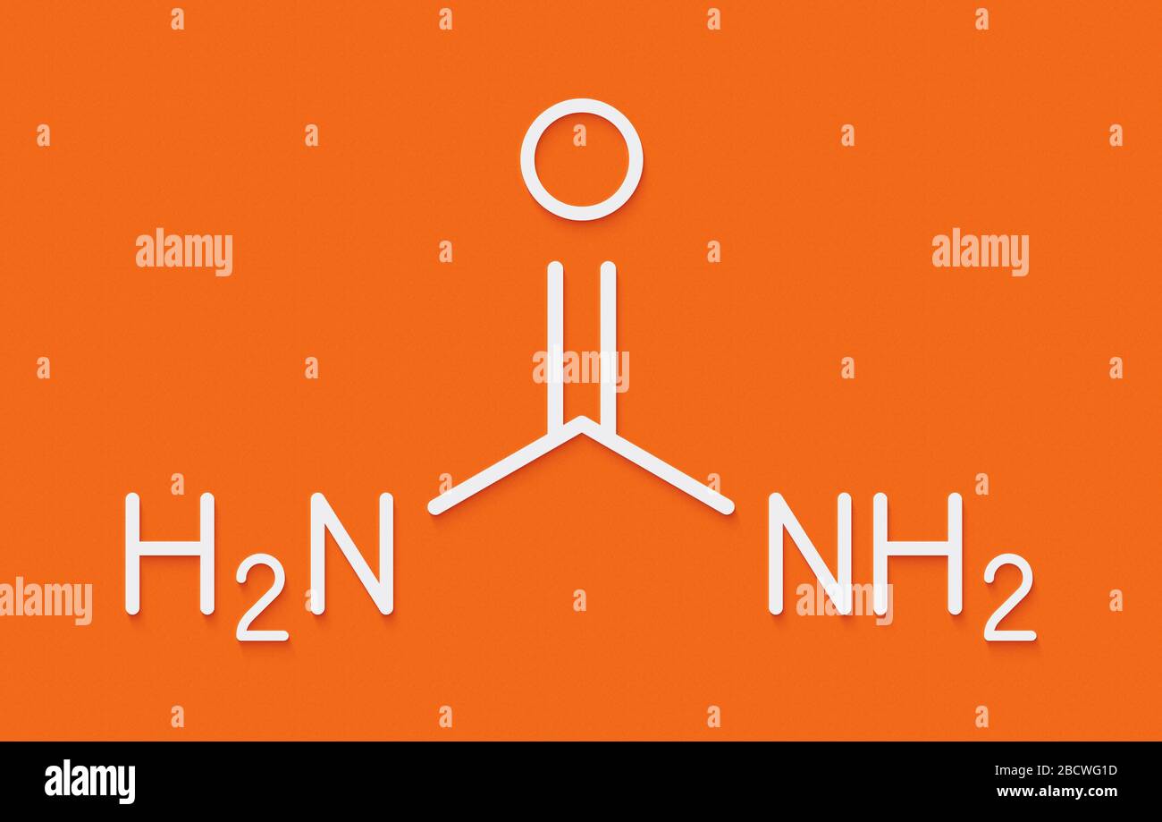 Urea (carbamide) molecule. Used in cosmetics, fertilizer; present in