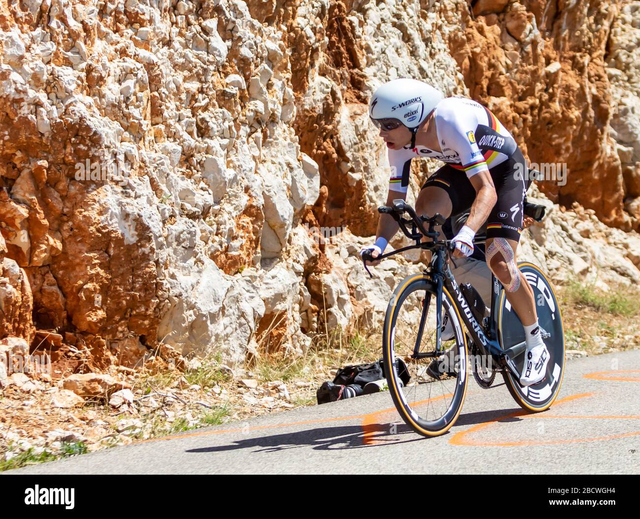 Col du Serre de Tourre,France - July 15,2016: The German cyclist Tony Martin of Trek-Segafredo Team riding during an individual time trial stage in Ar Stock Photo